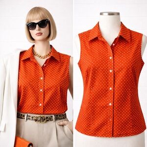 Jones New York Sleeveless Polka Dot Blouse Sz M | Button Front New